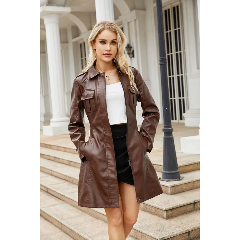 Abrigo Casual Blazer De Piel Para Mujer Chaquetas Biker Tipo Cuero