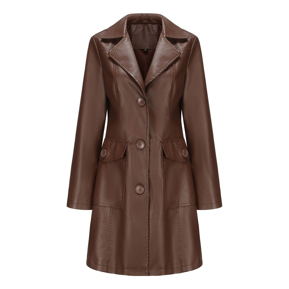 TIOZONEY - Abrigo de PU largo para mujer - Café Oscuro