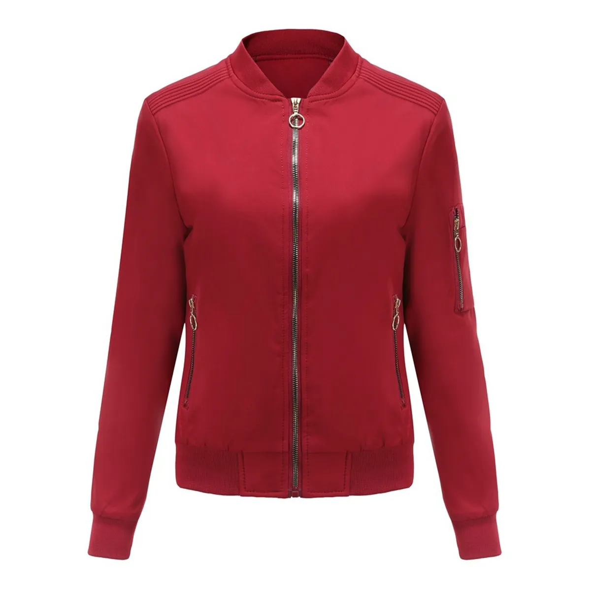 TIOZONEY - Chaqueta Mujer Casual Delgada con cierre - Rojo