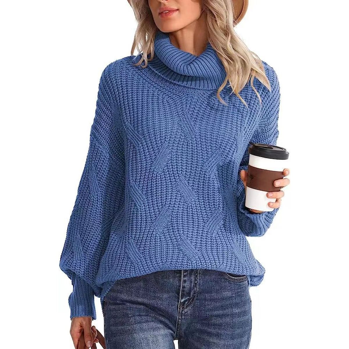 TIOZONEY - Sweater Cuello de Cuello Alto Mujer