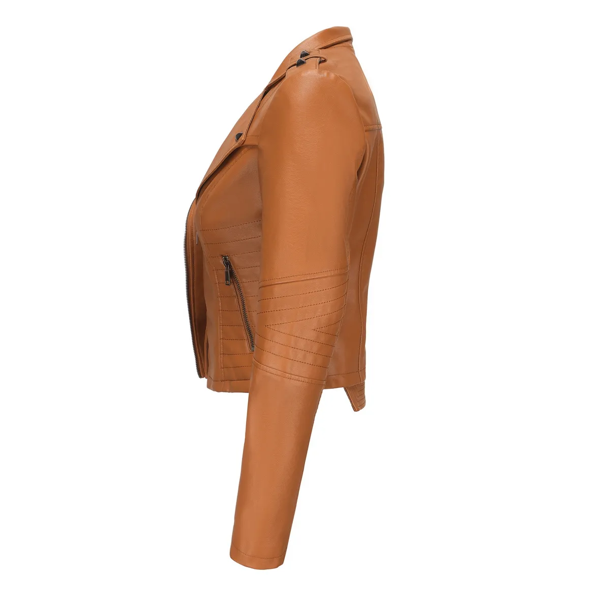 TIOZONEY - Chaqueta de PU de manga larga con tachas para mujer -Amarillo