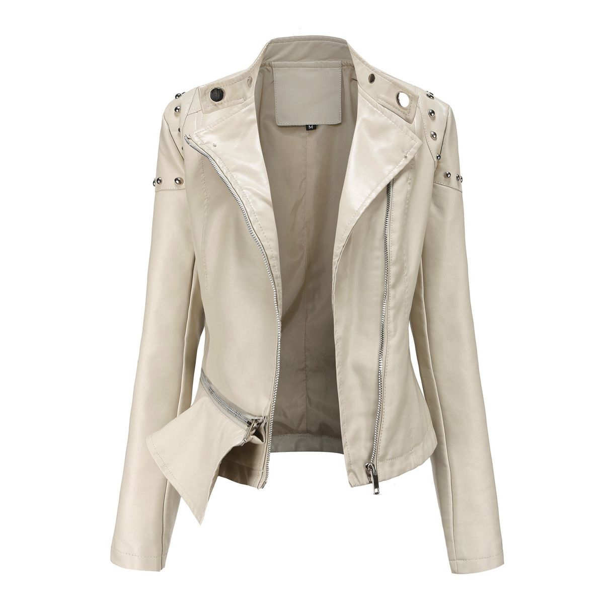 TIOZONEY - Chaqueta de PU para mujer - Beige