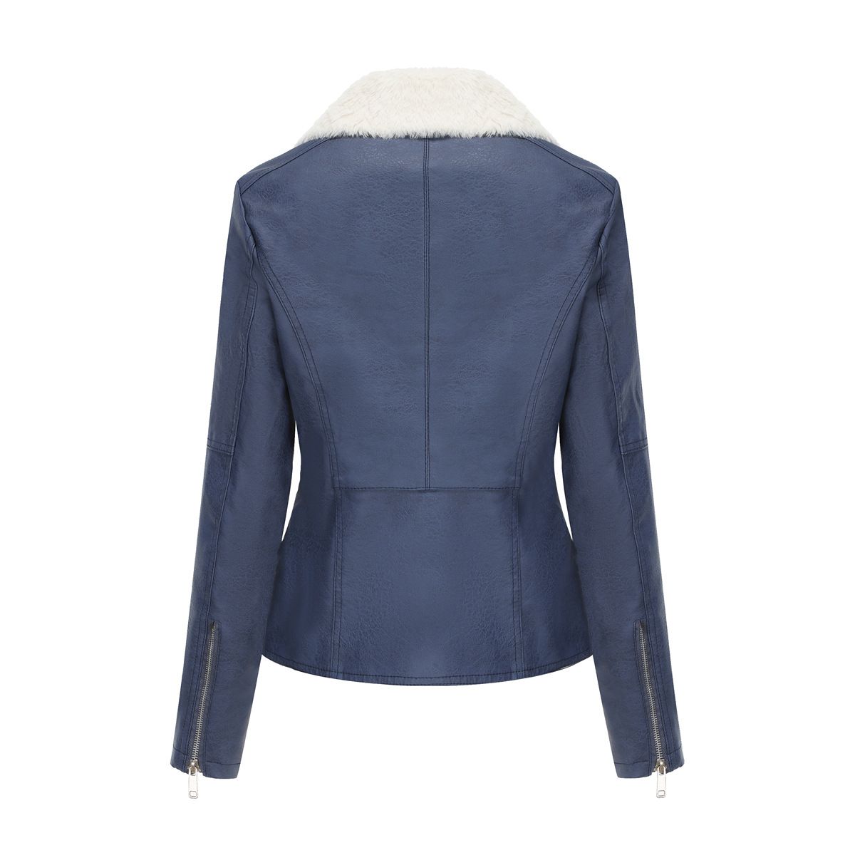 TIOZONEY - Chaqueta de PU con cuello cálido para mujer - Azul
