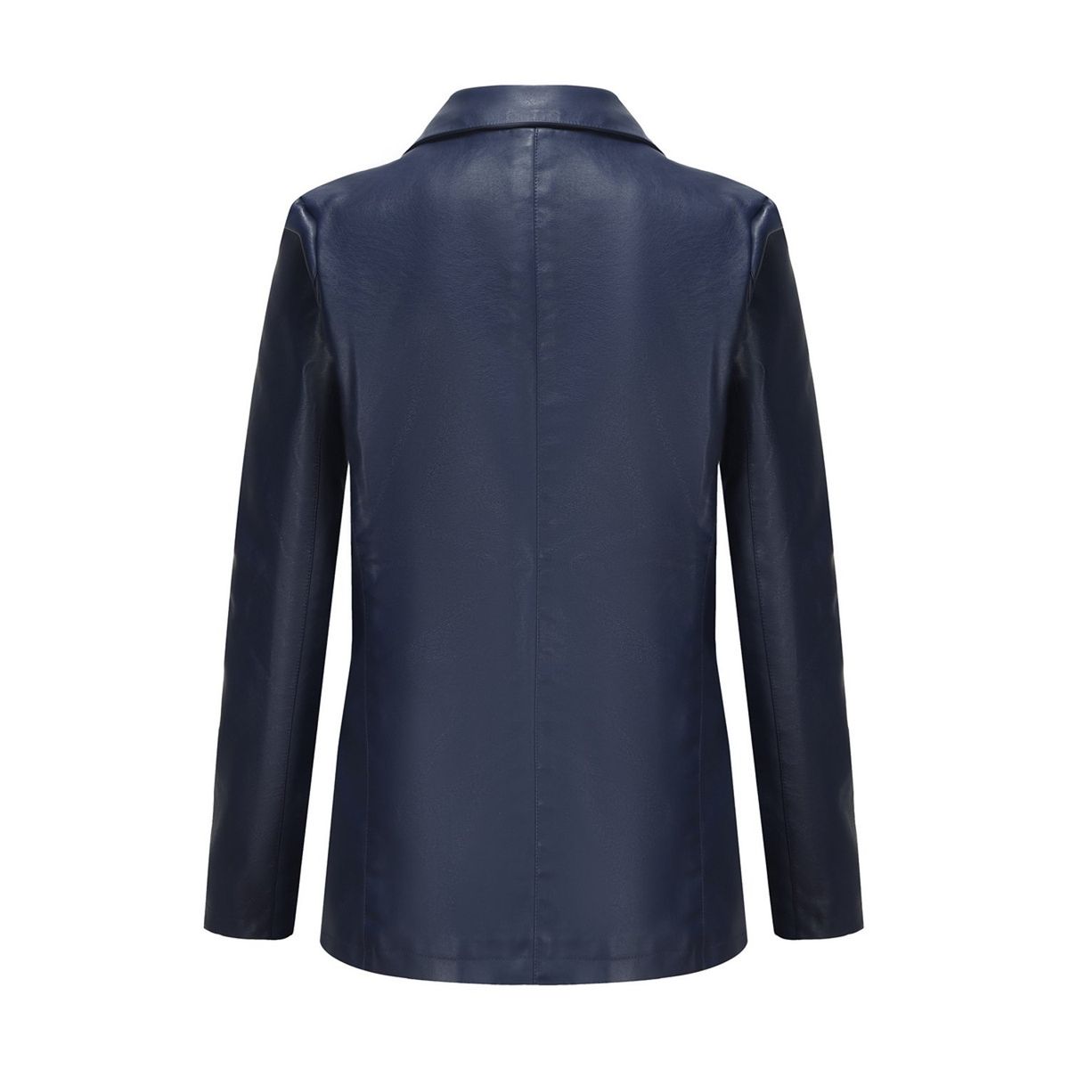 TIOZONEY - Abrigo de PU  de manga larga de color sólido para mujer - Azul