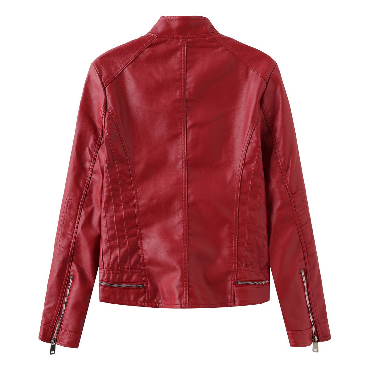 TIOZONEY - Chaqueta de PU con cuello para mujer - Rojo