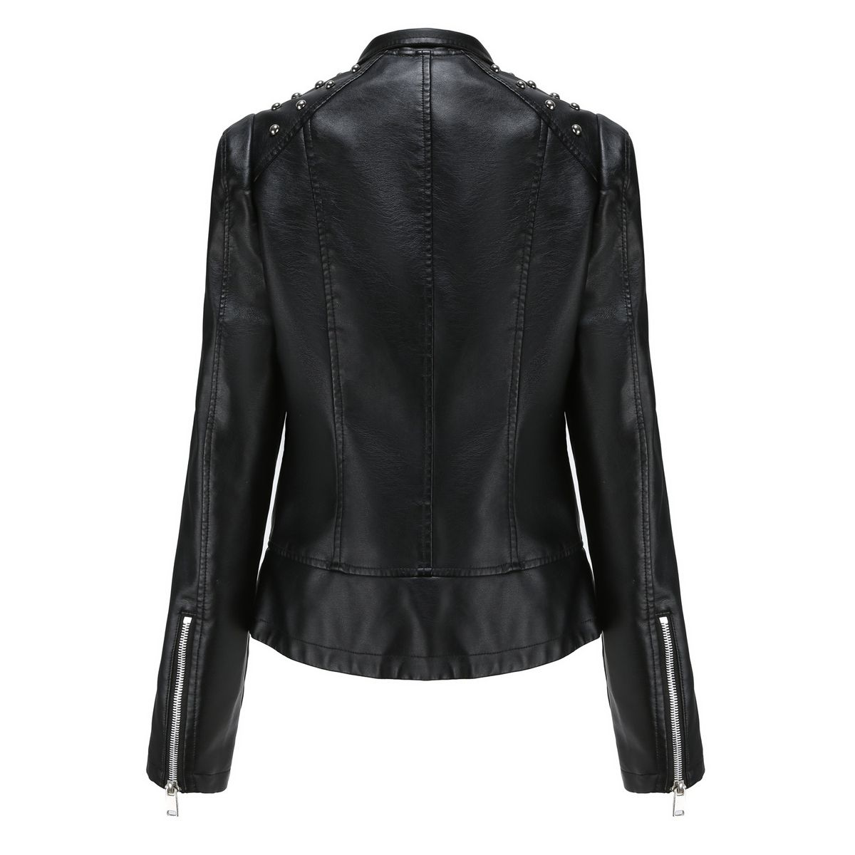TIOZONEY - Chaqueta de PU y tachas para mujer - Negro