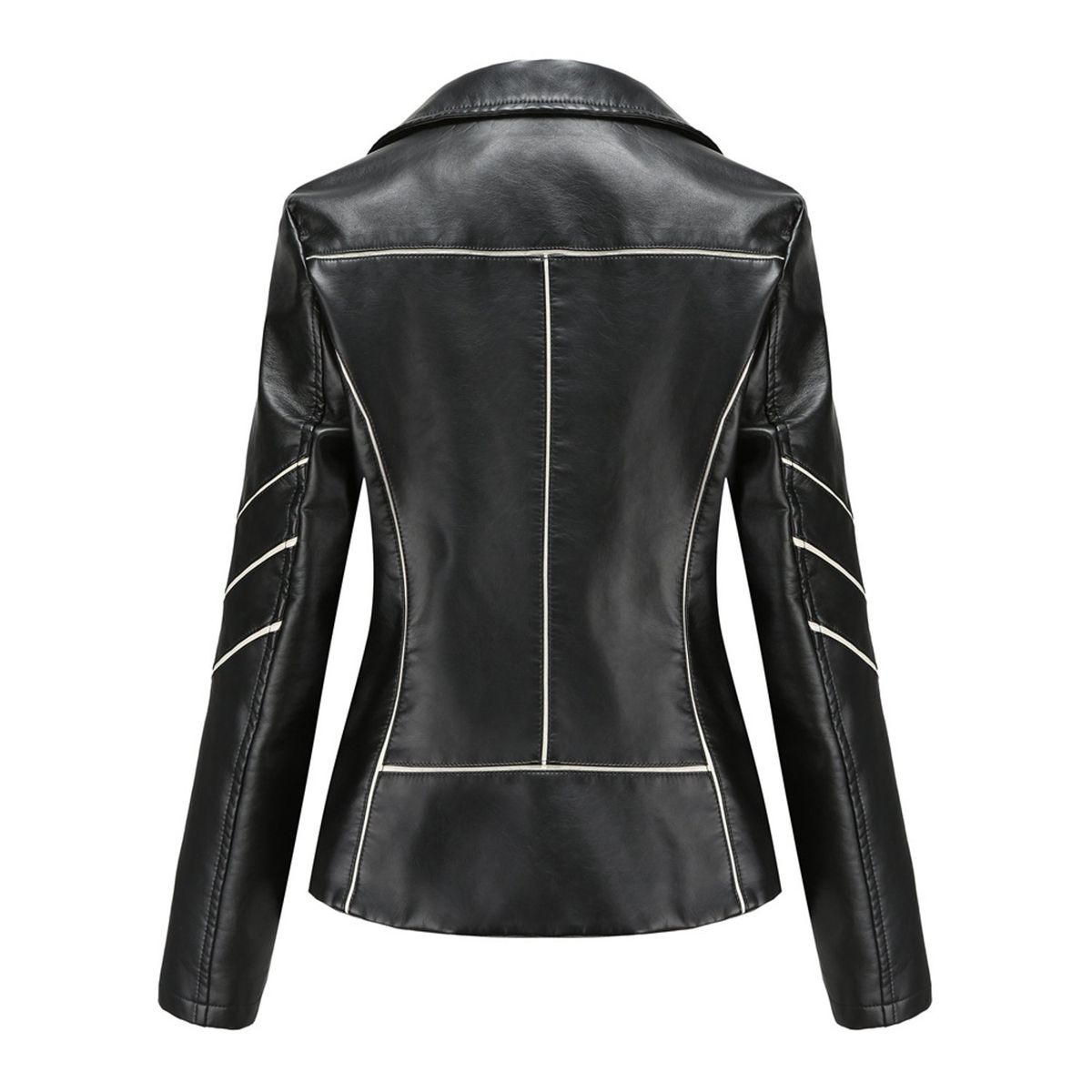 TIOZONEY - Chaqueta de PU a rayas para mujer- Negro