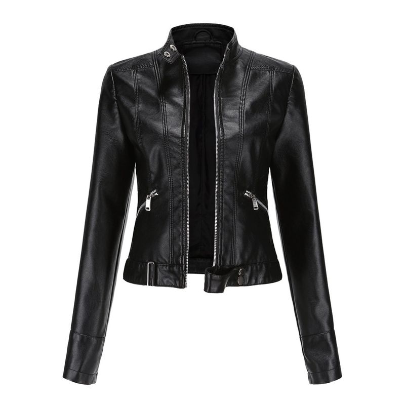 TIOZONEY - Chaqueta de cuero PU para mujer - Negro
