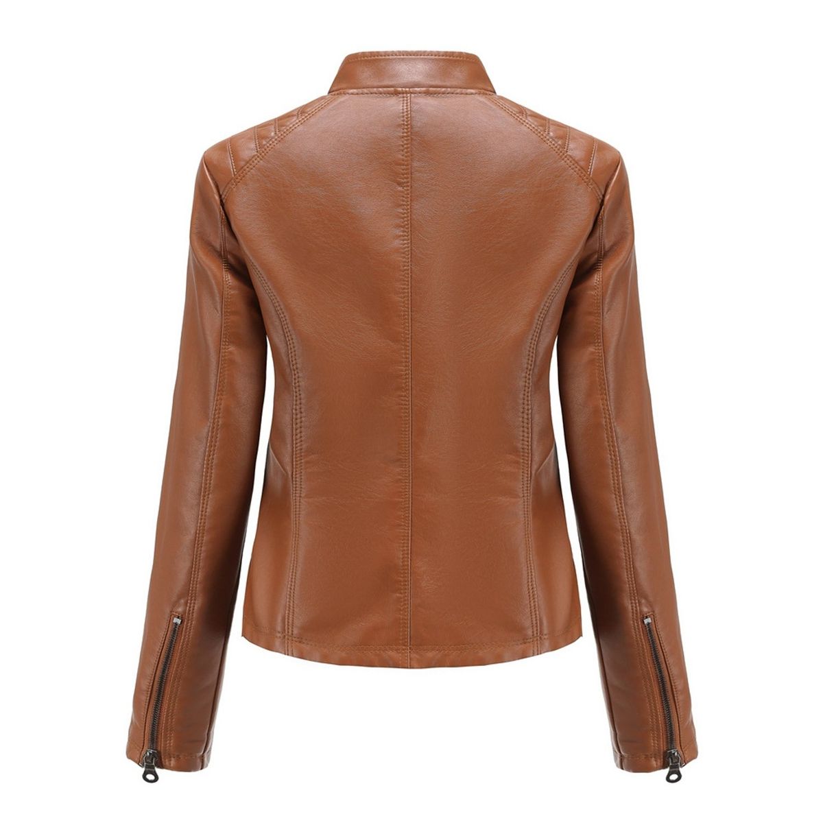 TIOZONEY - Chaqueta de PU casual PU cuello alto - Café