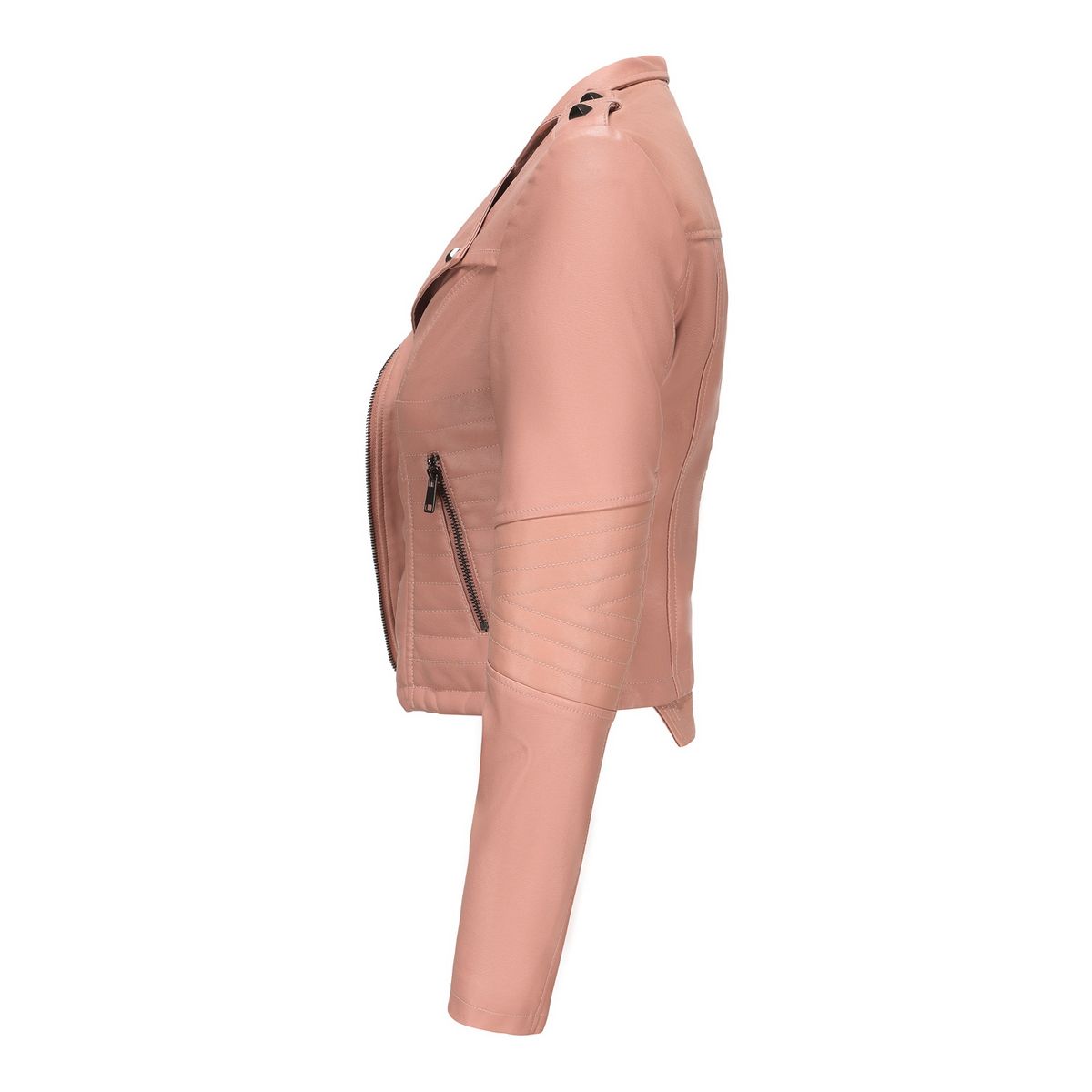 TIOZONEY - Chaqueta de PU de manga larga con tachas para mujer -Rosado