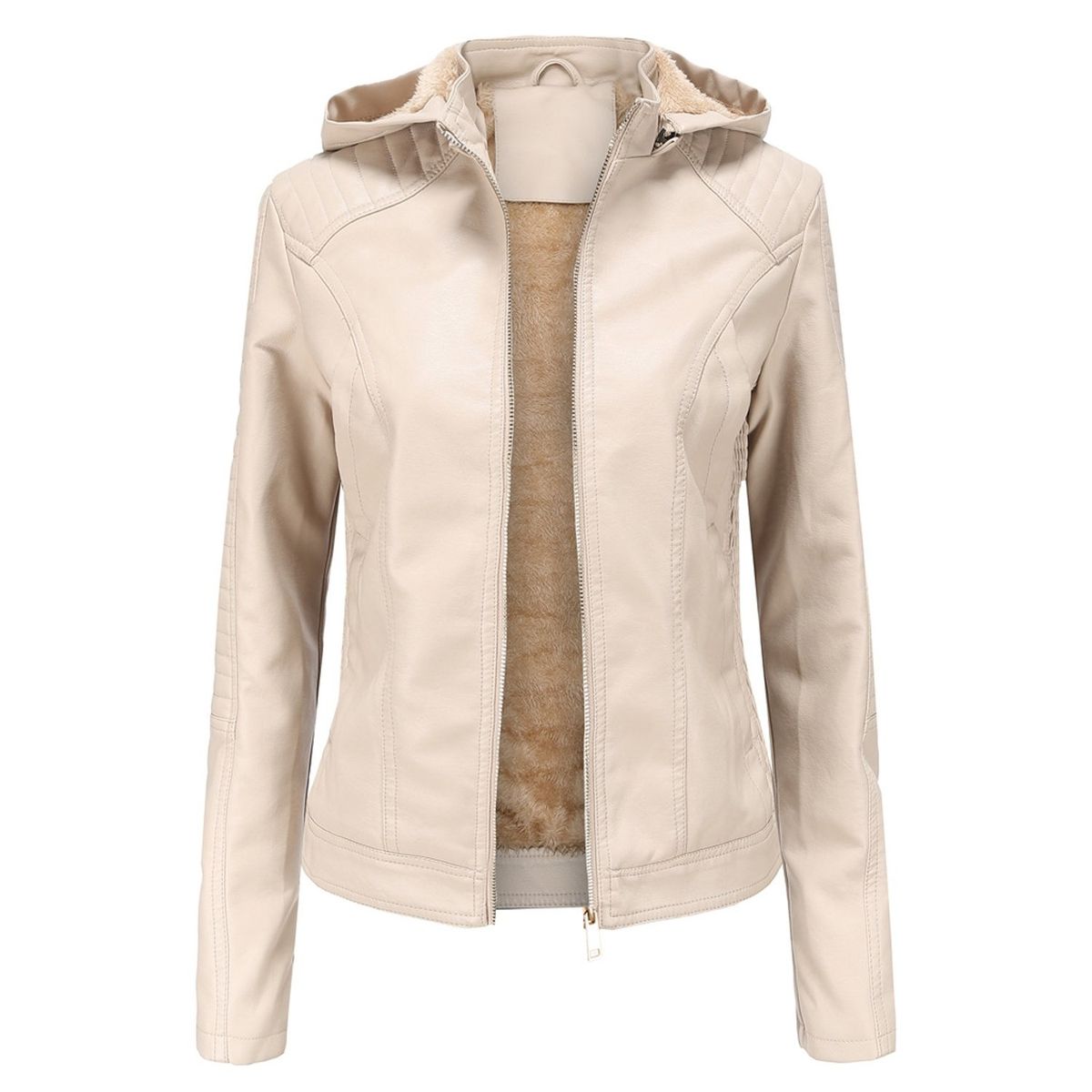 TIOZONEY - Chaqueta de PU para mujer PU cálida para mujer - Crema