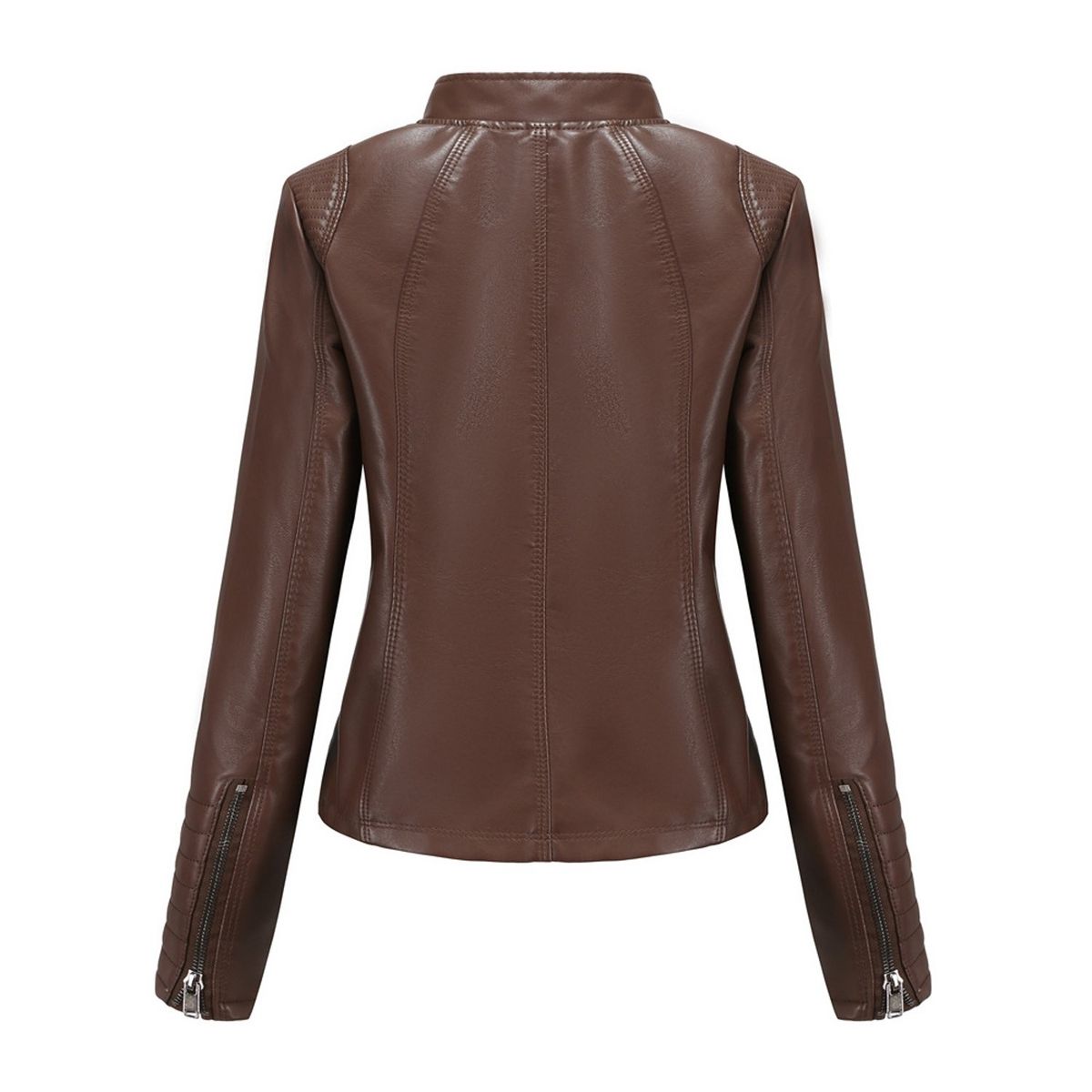 TIOZONEY - Chaqueta de PU casual PU cuello alto - Café