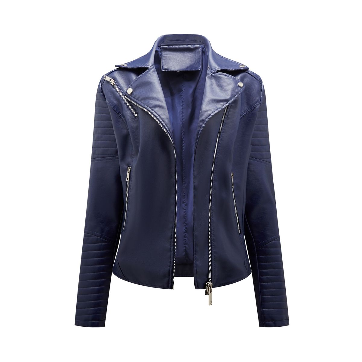 TIOZONEY - Chaqueta de PU cierre cruzado para mujer - Azul