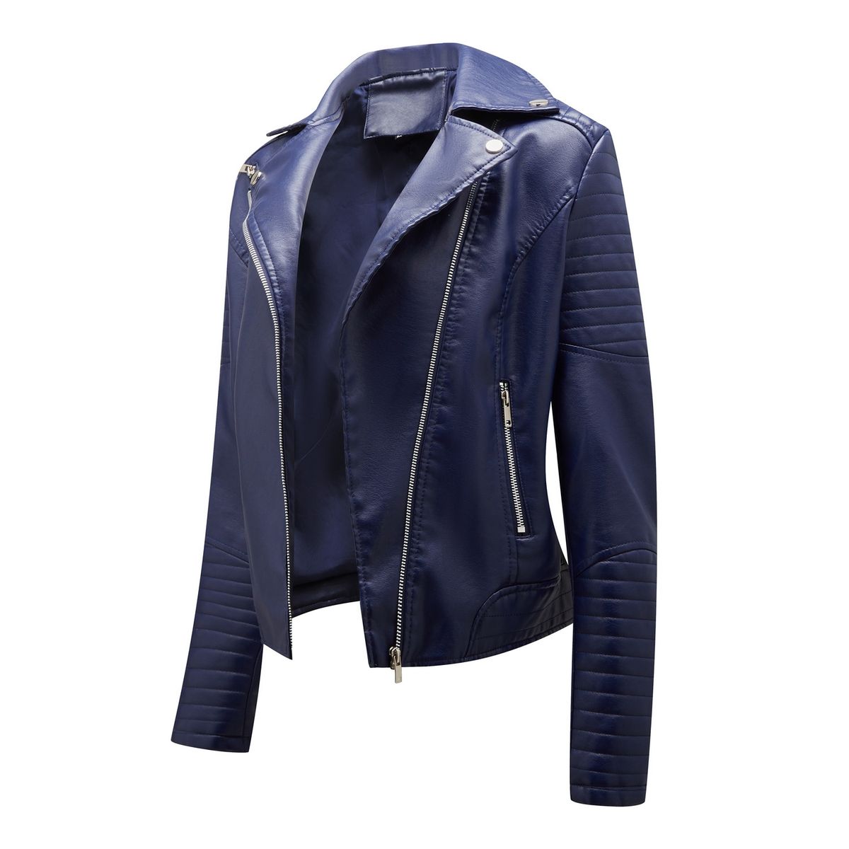 TIOZONEY - Chaqueta de PU cierre cruzado para mujer - Azul