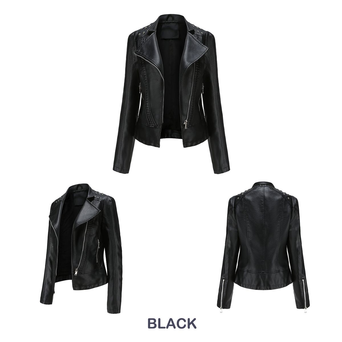 TIOZONEY - Chaqueta de PU para mujer Slim Thin - Negro