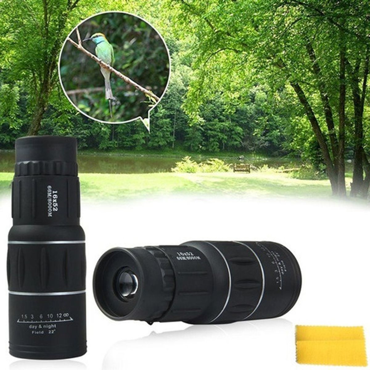 CAFINI - Telescopio monocular 16x52 doble enfoque óptico Zoom CAFINI camping