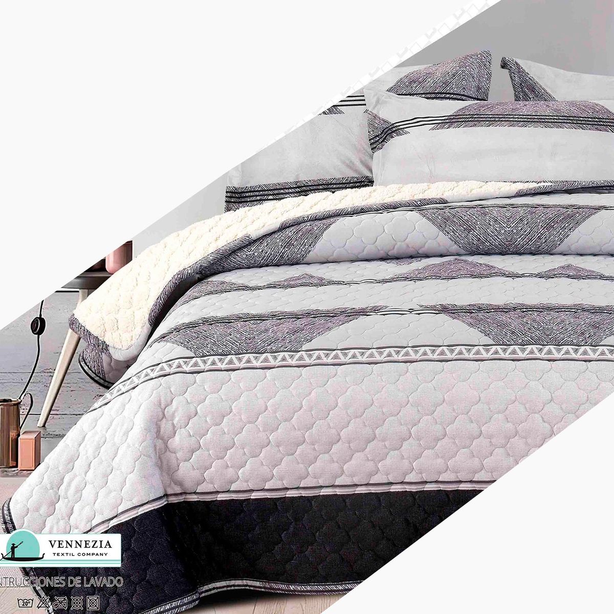 VENECIA - Set Cubrecama Piel de Angel con Reverso Cordero  2Plz-M05