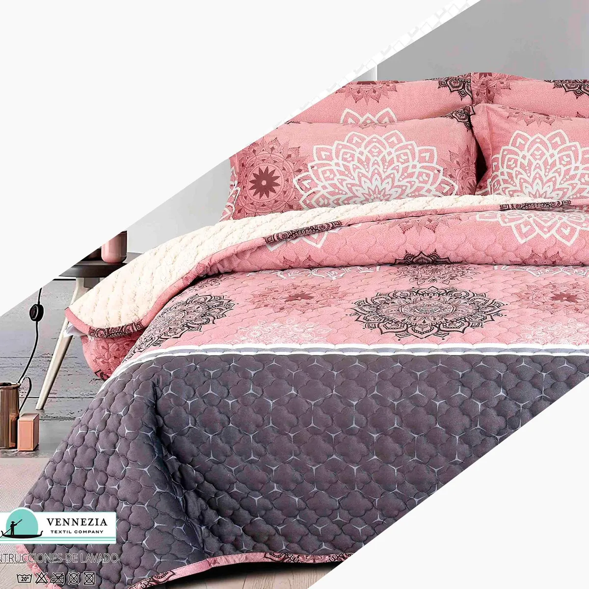 VENECIA - Set Cubrecama Piel de Angel con Reverso Cordero  2Plz-M07