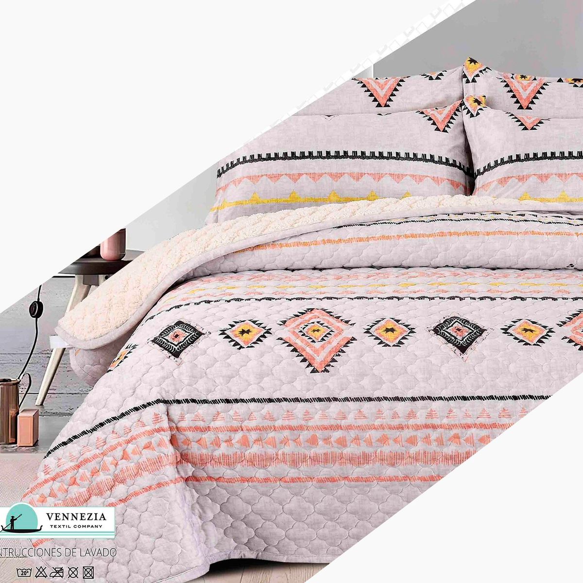 VENECIA - Set Cubrecama Piel de Angel con Reverso Cordero  2Plz-M08