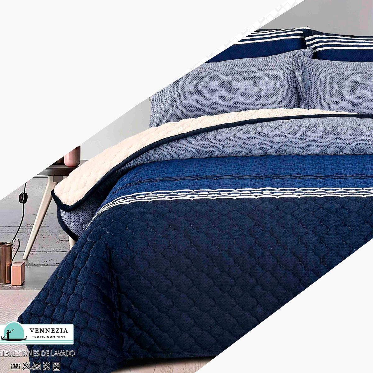 VENECIA - Set Cubrecama Piel de Angel con Reverso Cordero  2Plz-M01