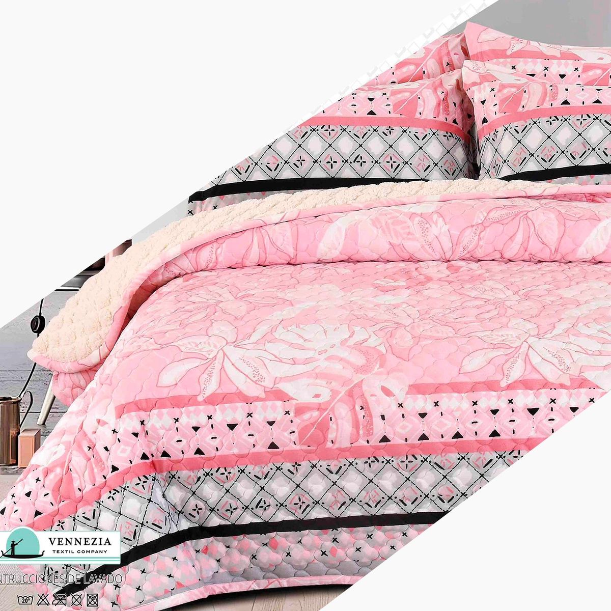 VENECIA - Set Cubrecama Piel de Angel con Reverso Cordero  2Plz-M06