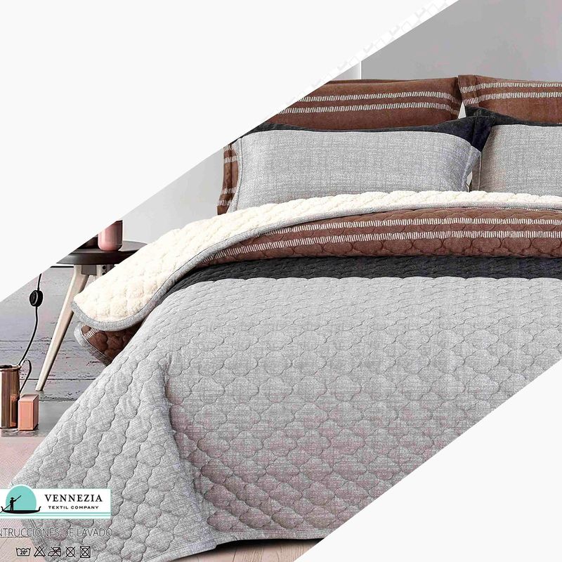 VENECIA - Set Cubrecama Piel de Angel con Reverso Cordero  2Plz-M11