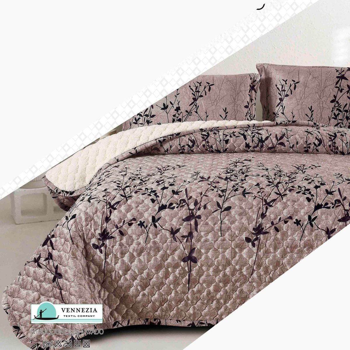 VENECIA - Set Cubrecama Piel de Angel con Reverso Cordero  2Plz-M15