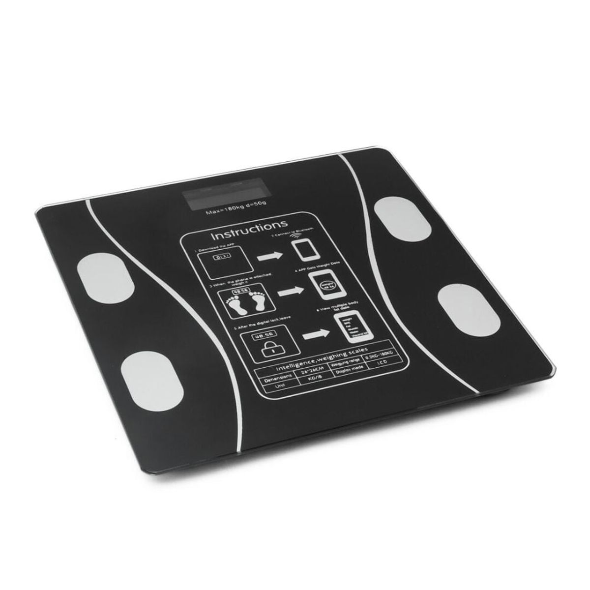 GENERICO - Balanza Inteligente Digital Bluetooth Recargable 180kg Negro