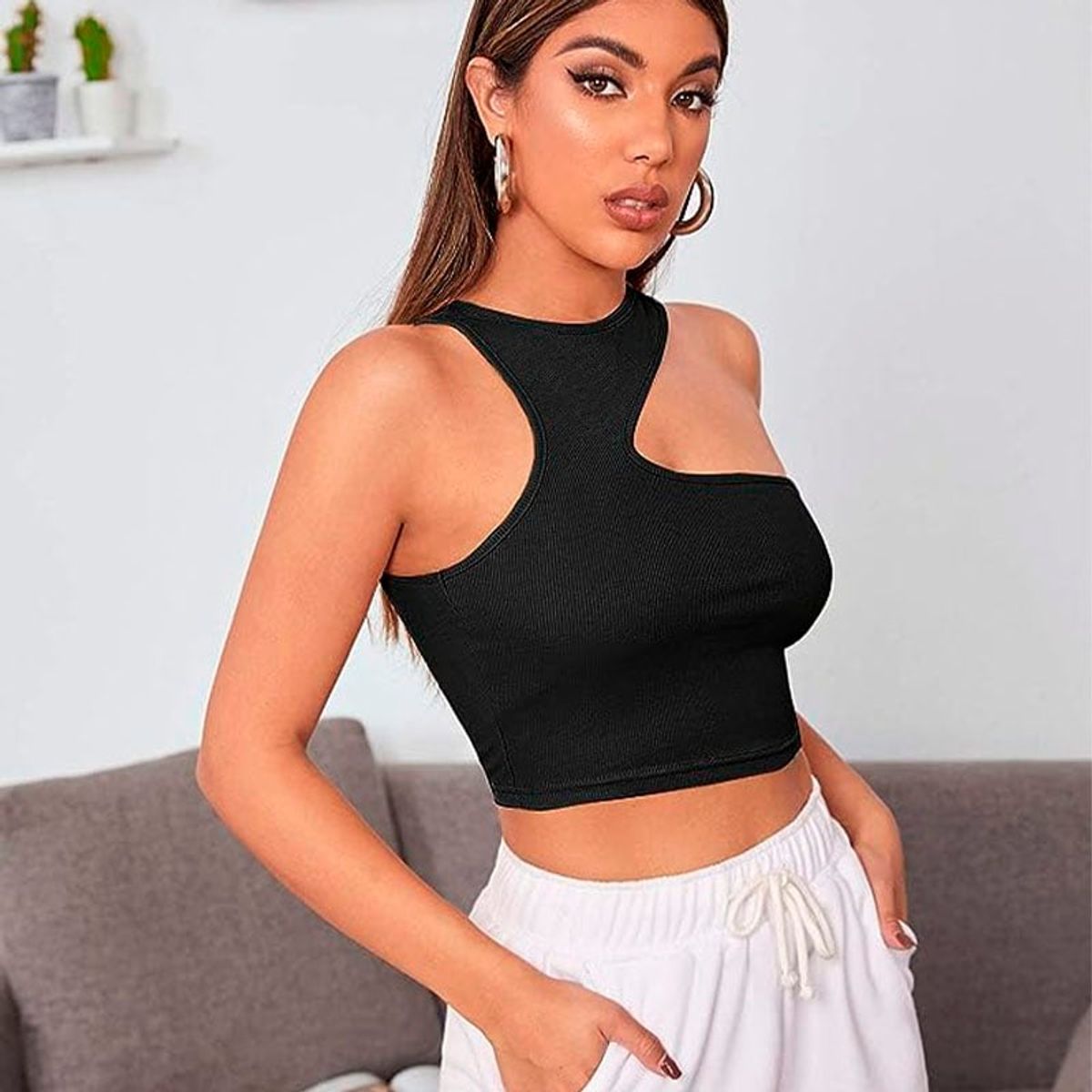 GENERICO - Basico Mujer Top Rip Oprah Powell Negro