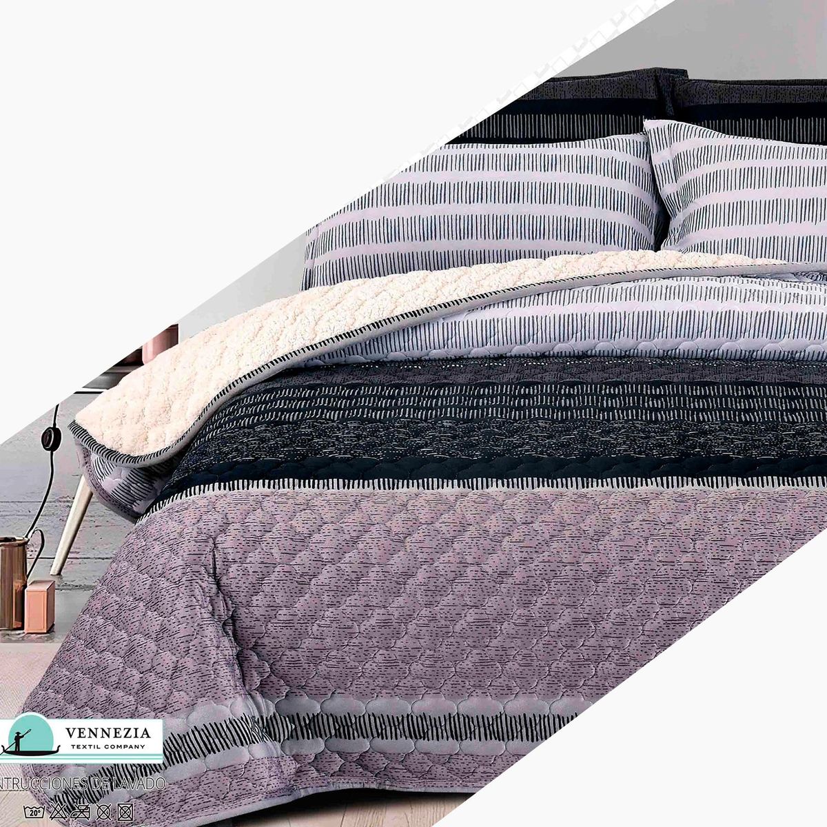 VENECIA - Set Cubrecama Piel de Angel con Reverso Cordero  2Plz-M10