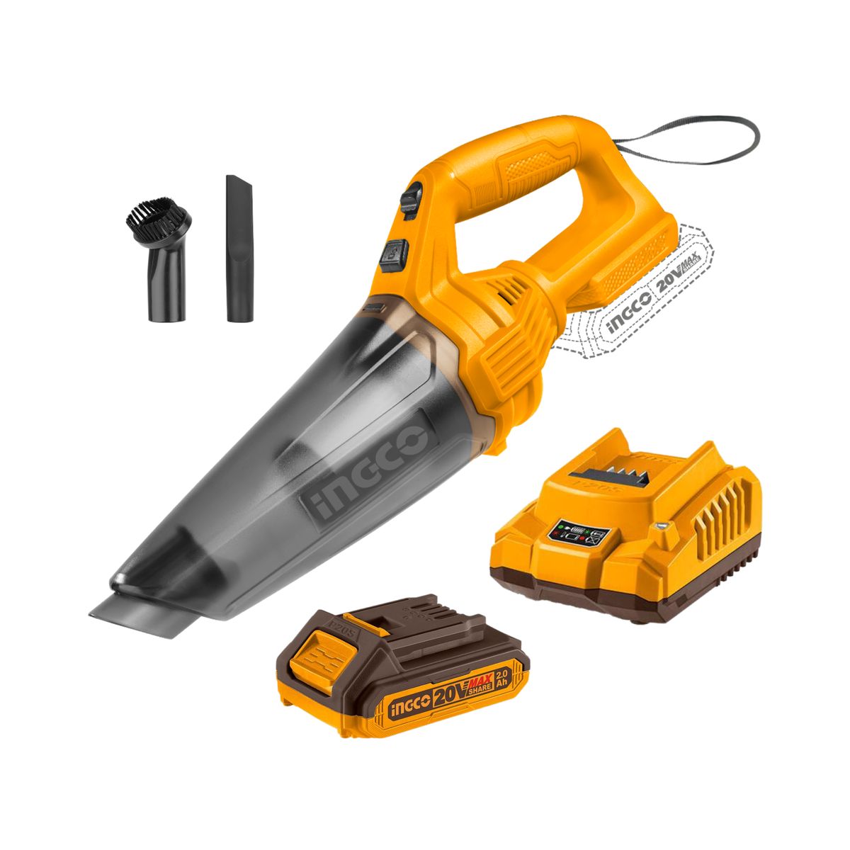 INGCO TOOLS - Aspiradora para auto 0.5 Litros + bateria 2ah y cargador Ingco