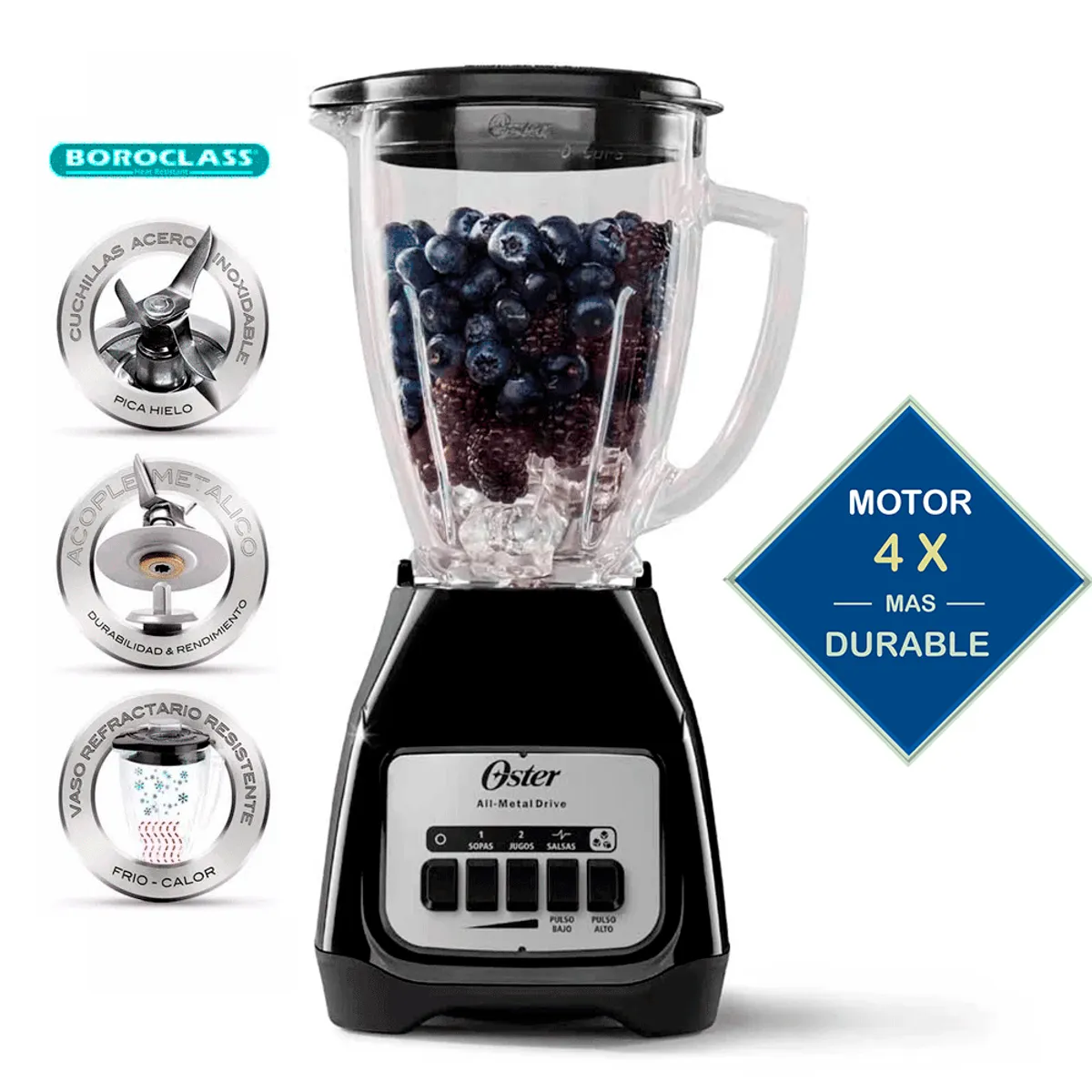 OSTER - Licuadora 2Vel + Pulso Vaso de Vidrio 15Lt BLSTKAG-BPB