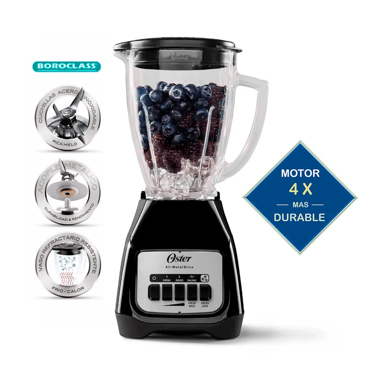 OSTER - Licuadora 2Vel + Pulso Vaso de Vidrio 15Lt BLSTKAG-BPB