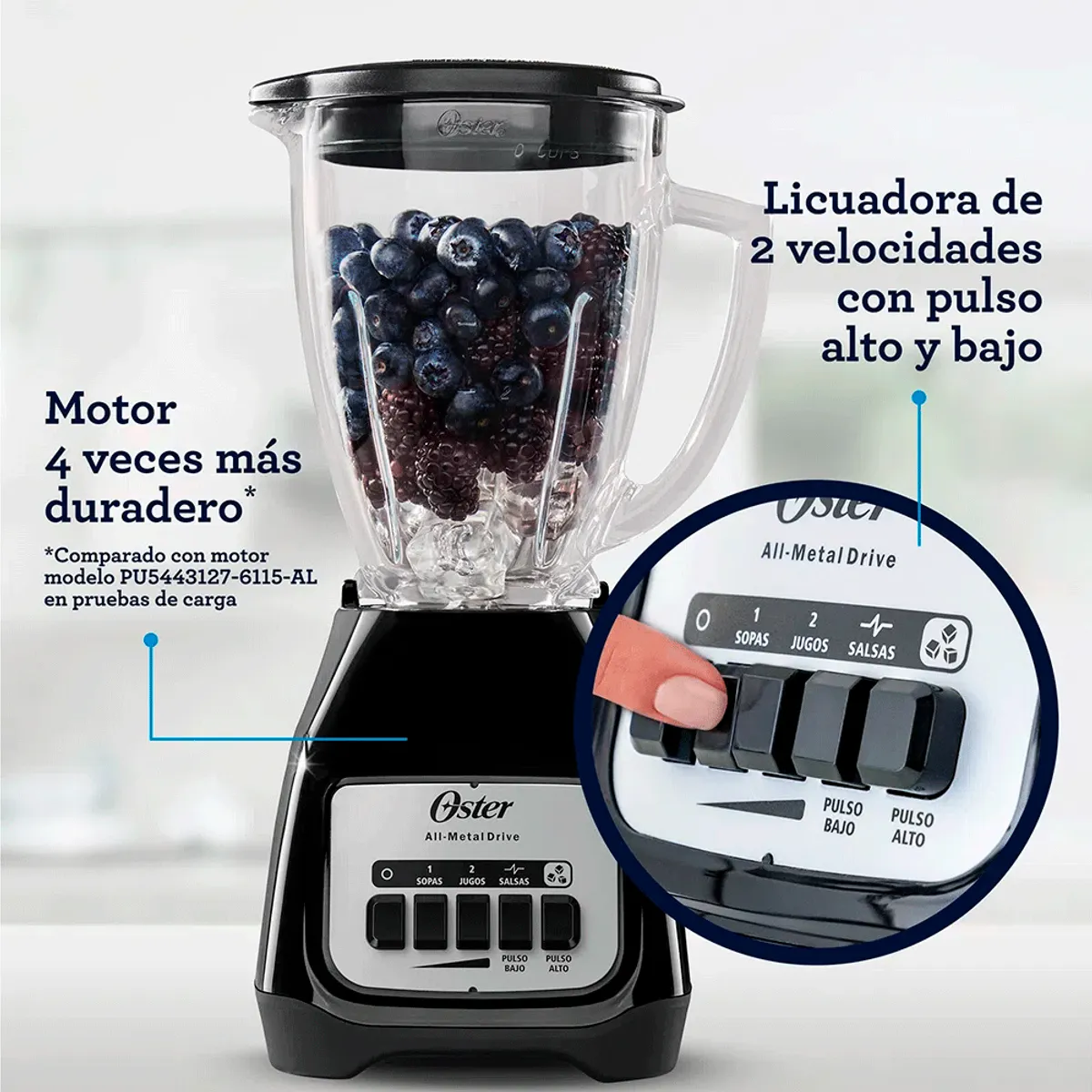 OSTER - Licuadora 2Vel + Pulso Vaso de Vidrio 15Lt BLSTKAG-BPB