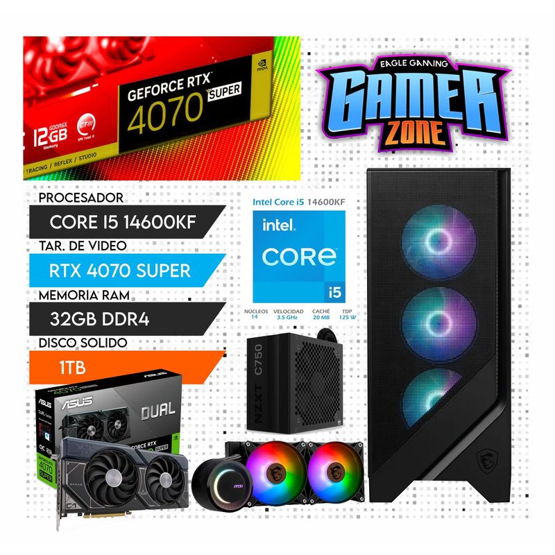 NVIDIA - PC GAMER CINTEL CORE I5 14600KF , RTX 4070 SUPER 12GB , SSD 1TB , RAM 32GB