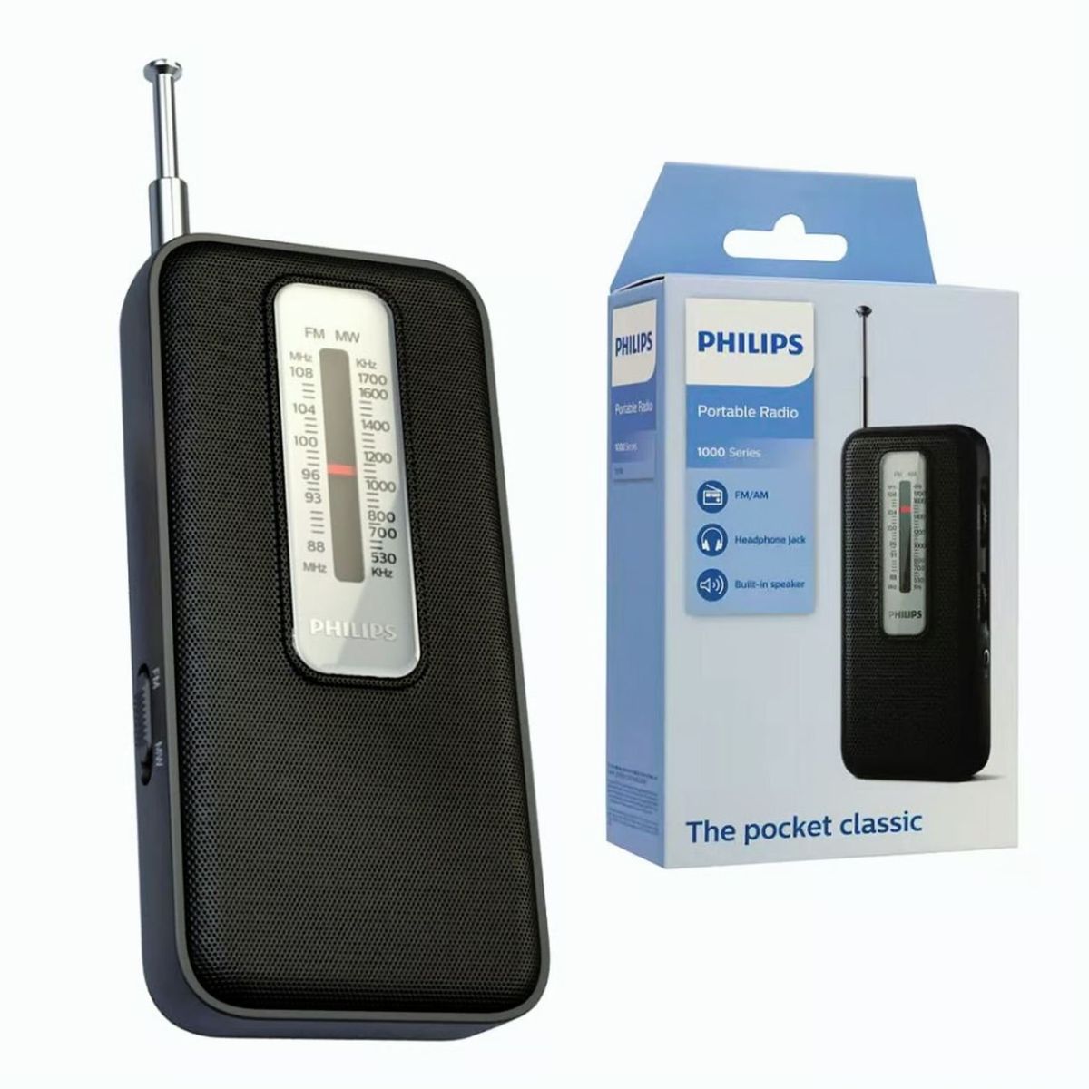 PHILIPS - Radio Portátil a Pilas Retro PHILIPS AMFM Negro