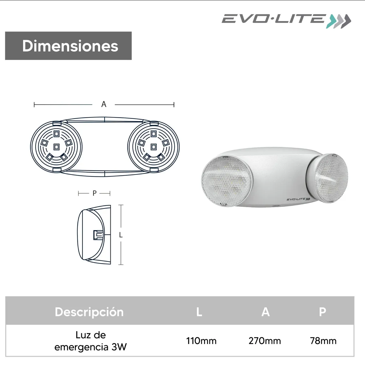 EVOLITE - Luz de emergencia de 3w