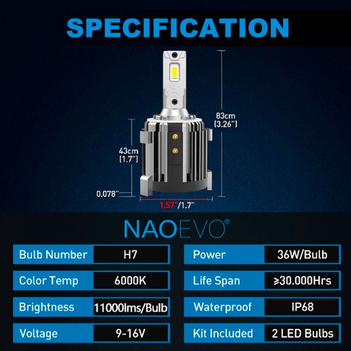 NAOEVO - FOCO LED CANBUS G2 H7 12V LBLANCA 12000LM
