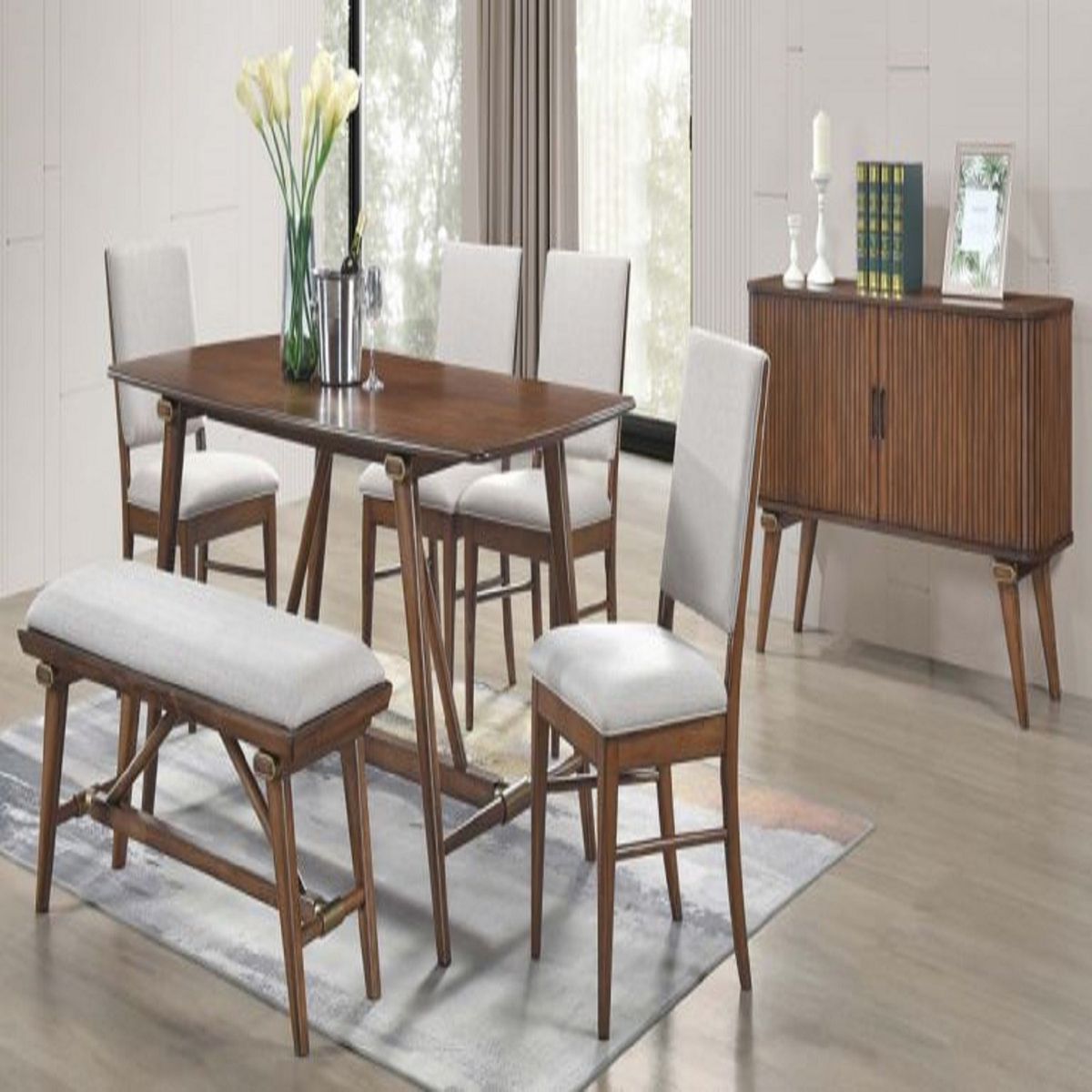 DMUEBLES - Comedor Dmuebles 4 sillas + banca Samara - Nogal