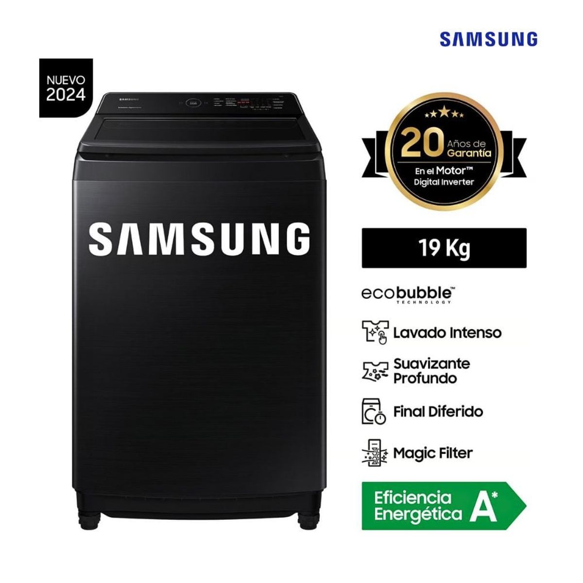 SAMSUNG - Lavadora SAMSUNG Carga Superior 19Kg WA19CG6441BV