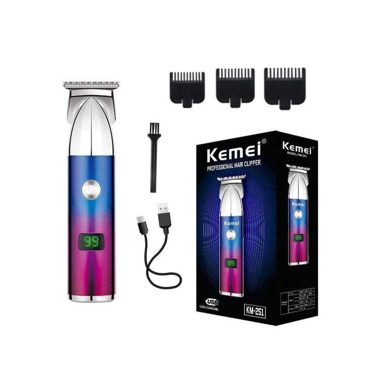 KEMEI - Máquina De Afeitar KEMEI Recargable Inalámbrica Pantalla LED