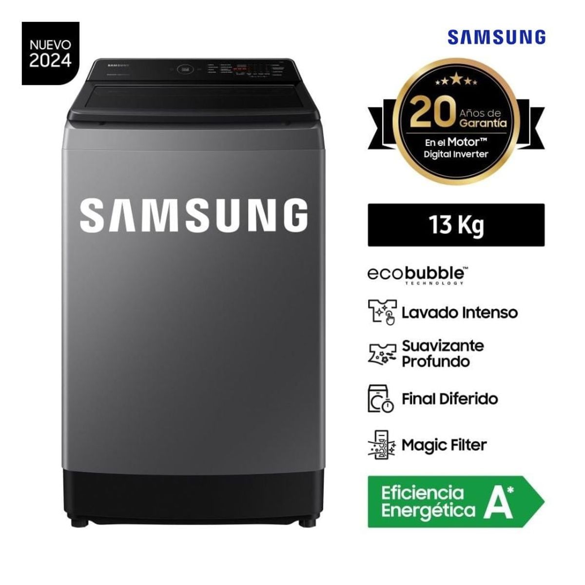 SAMSUNG - LAVADORA SAMSUNG 13KG WA13CG5441BDPE ECOBUBBLE GRIS