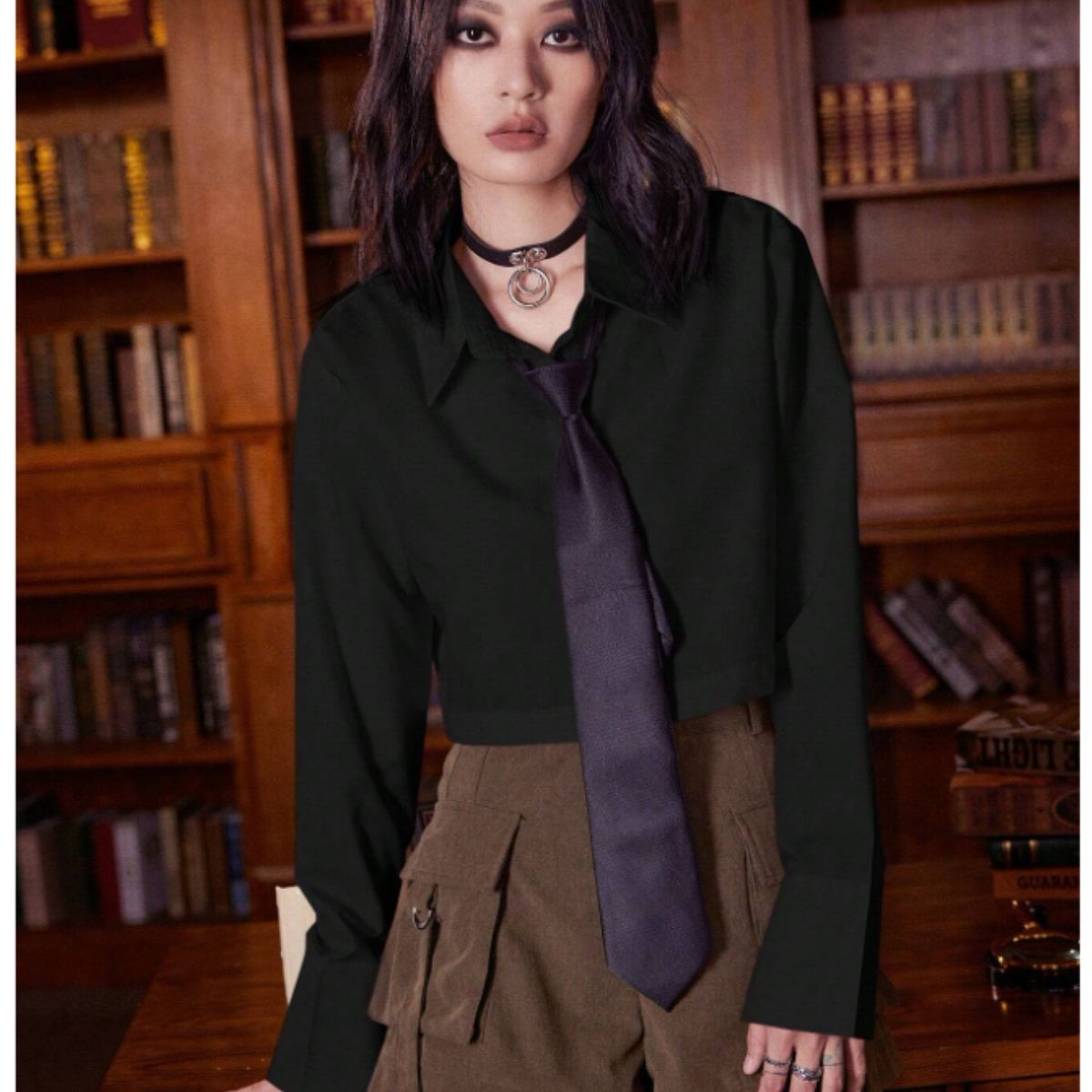 GENERICO - BLUSA  NEGRO LOLITAS K-POP MANGA LARGA