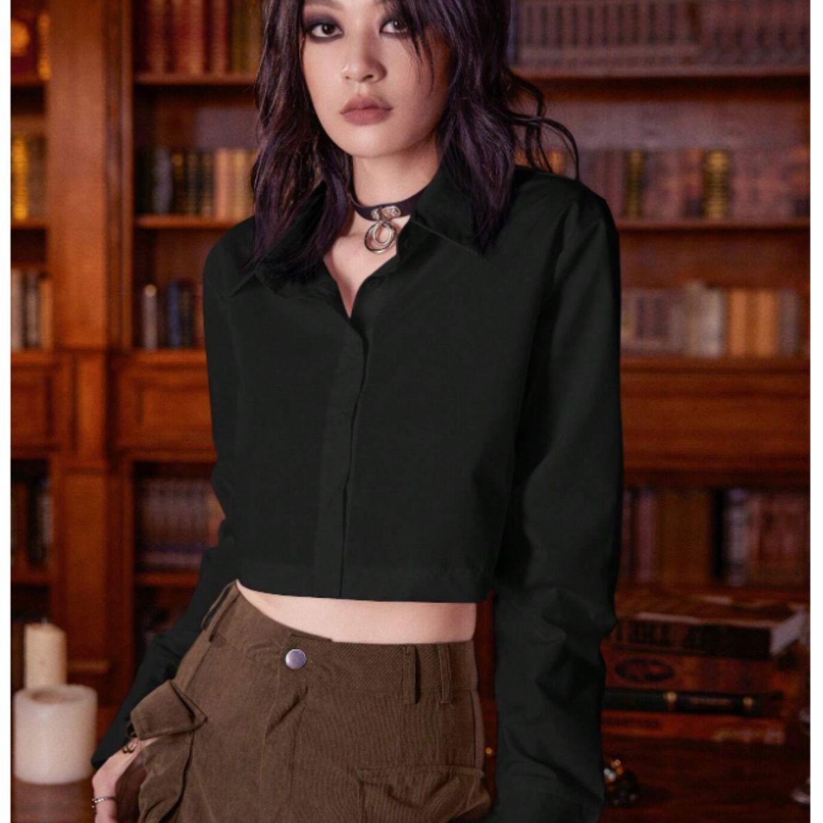 GENERICO - BLUSA  NEGRO LOLITAS K-POP MANGA LARGA