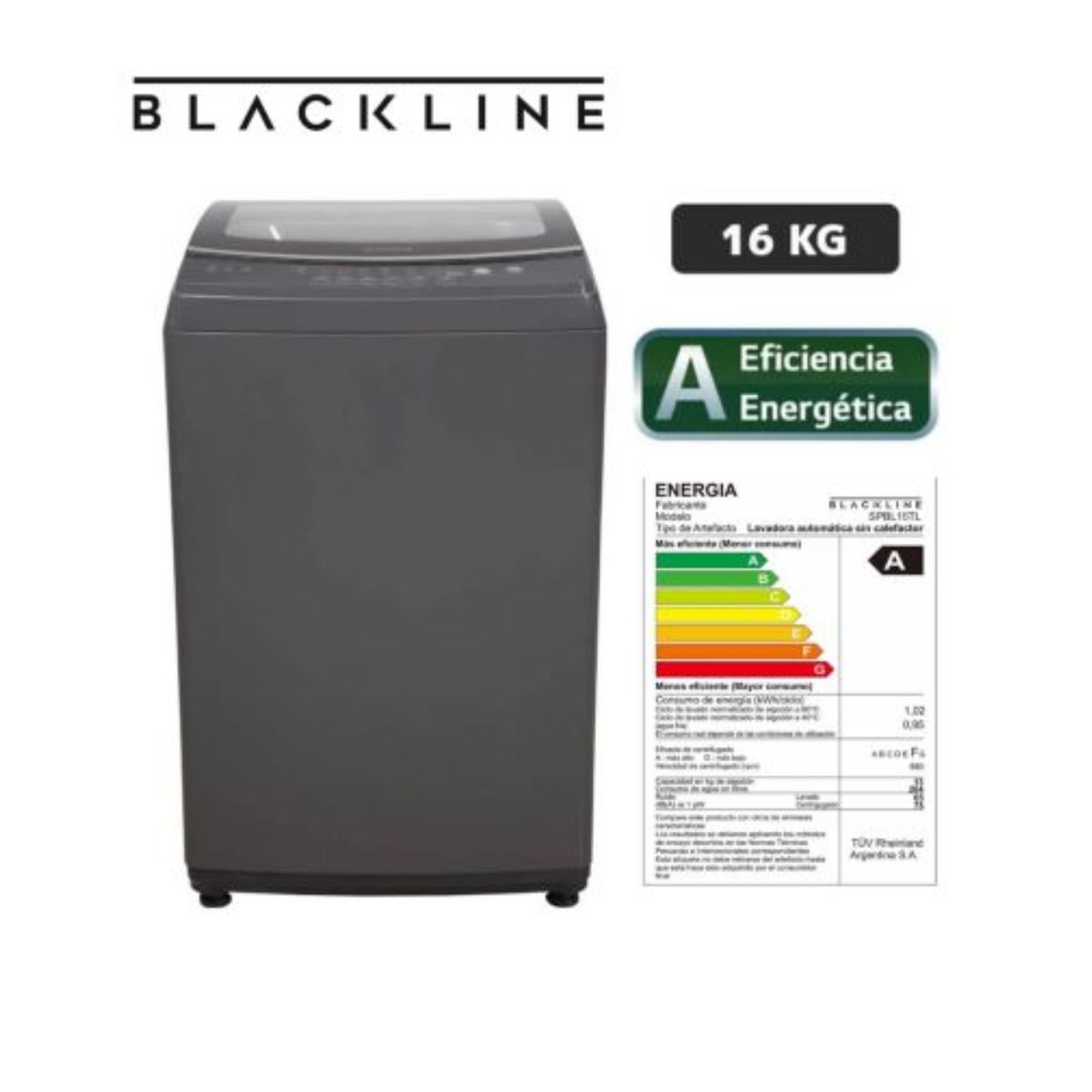 BLACKLINE - LAVADORA BLACKLINE - SPBL16TL CARGA SUPERIOR GRIS 16 KG