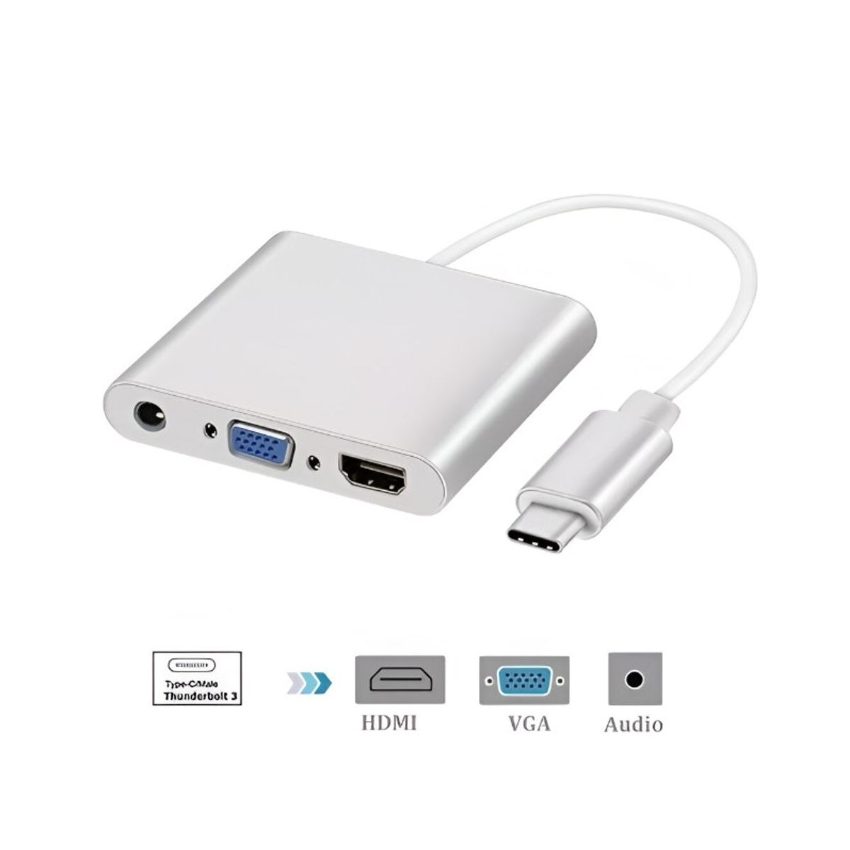 SEISA - Adaptador Tipo C A HDMI 4k Y VGA Con Audio 3.5mm Hub 3 En 1