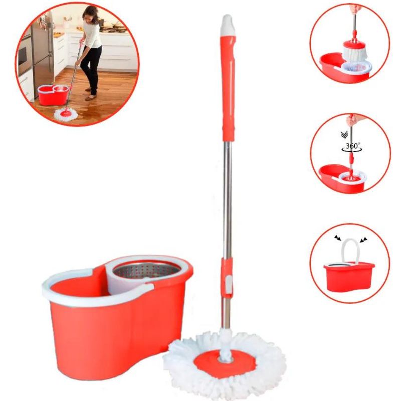 OEM - Trapeador Escurridor Giratorio Automático Con 2 Mopas Rojo