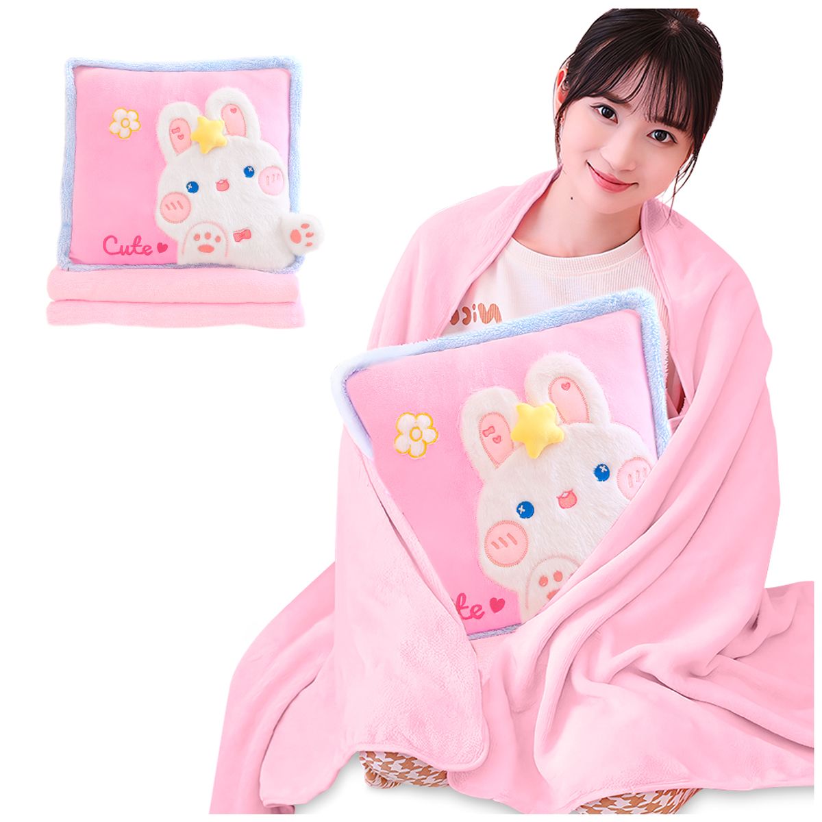 KELLER - Almohada con Manta Kawaii 2 en 1 Diseño Conejo P63