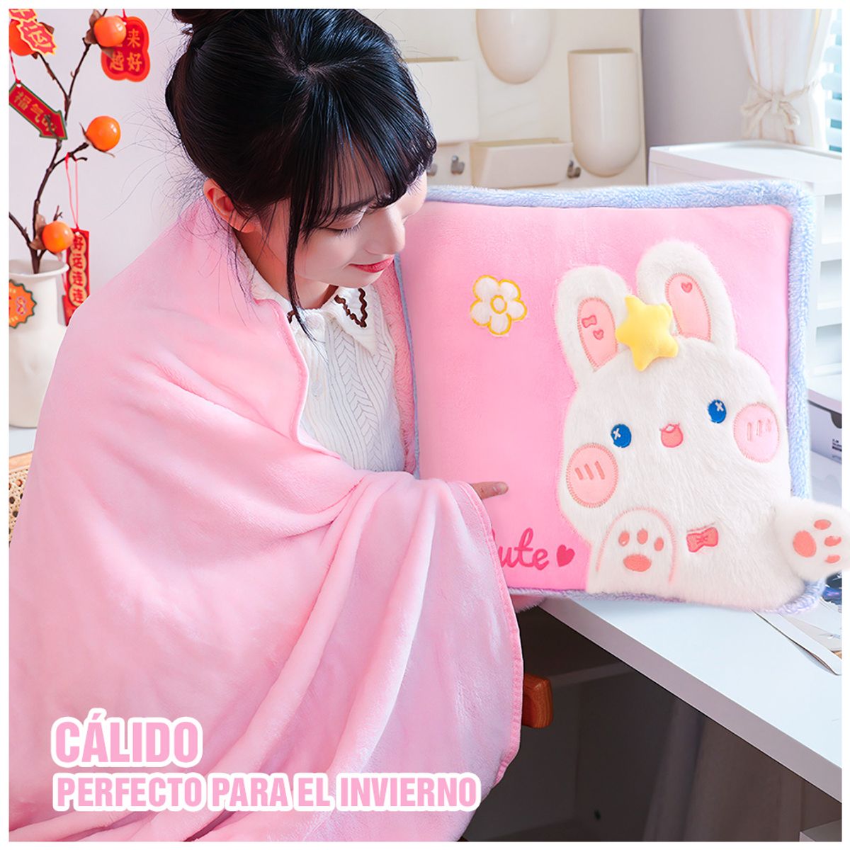 KELLER - Almohada con Manta Kawaii 2 en 1 Diseño Conejo P63