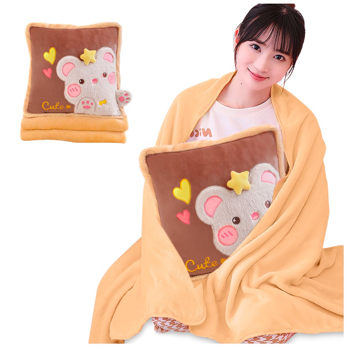 KELLER - Almohada con Manta Kawaii 2 en 1 Diseño Ratón P63